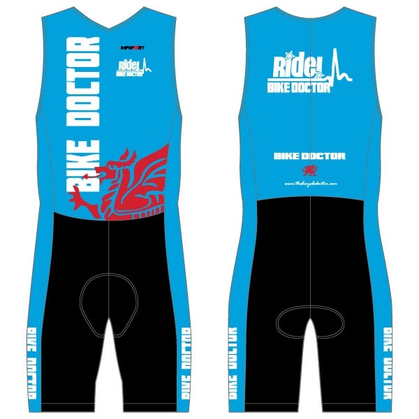 Bike Doctor - Blue Design Ladies Tri Suit with Pockets